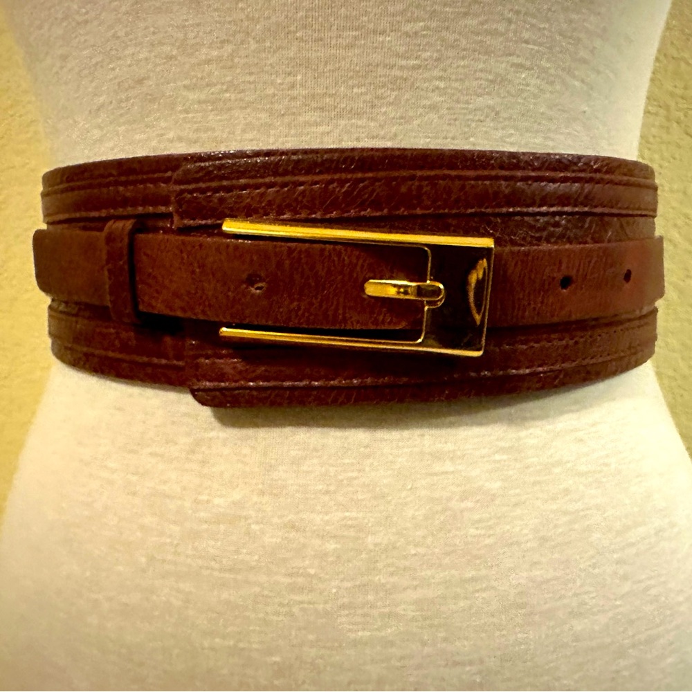 Bcbgmaxaxria wide burgundy belt with gold buckle